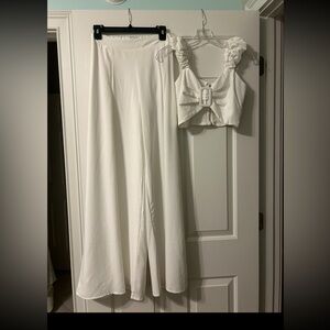 White Two-Piece Set with Ruffled Top